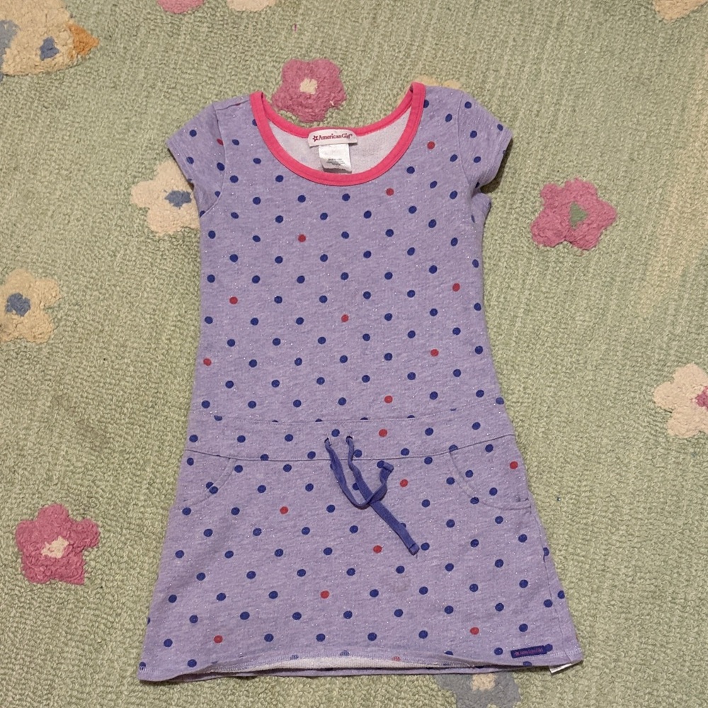 American Girl Purple Polka Dot Casual Dress with Pink Trim